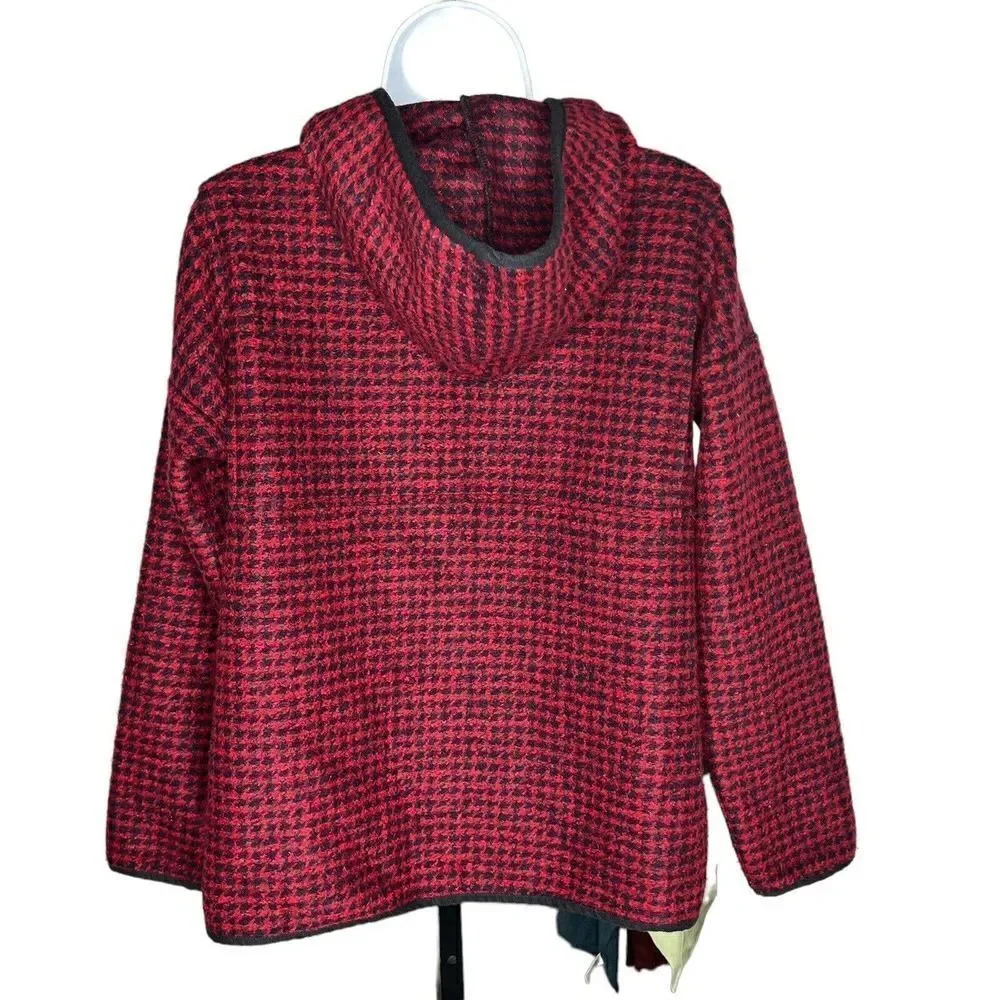 MADEWELL Red Black Brushed Houndstooth Hoodie XS Pocket Oversized - Picture 7 of 9